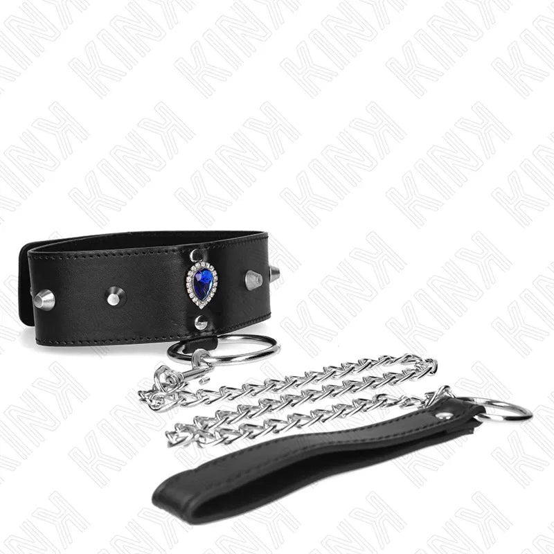 KINK - HALSKETTE 65 CM MIT BAND MIT BLAUEN DIAMANTEN VERSTELLBAR 36-43 CM X 5 CM - Vanelion Paradise