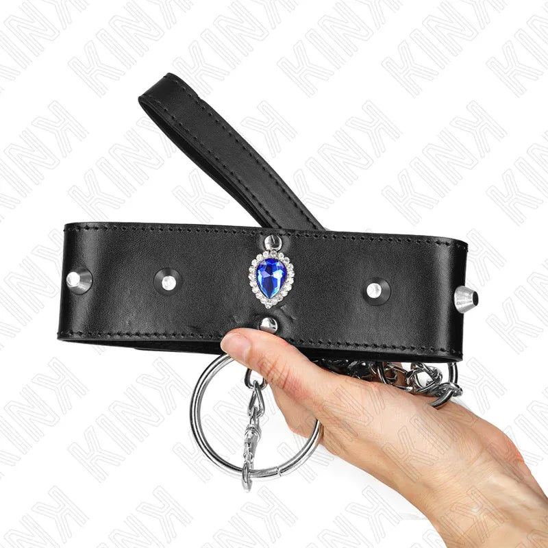 KINK - HALSKETTE 65 CM MIT BAND MIT BLAUEN DIAMANTEN VERSTELLBAR 36-43 CM X 5 CM - Vanelion Paradise