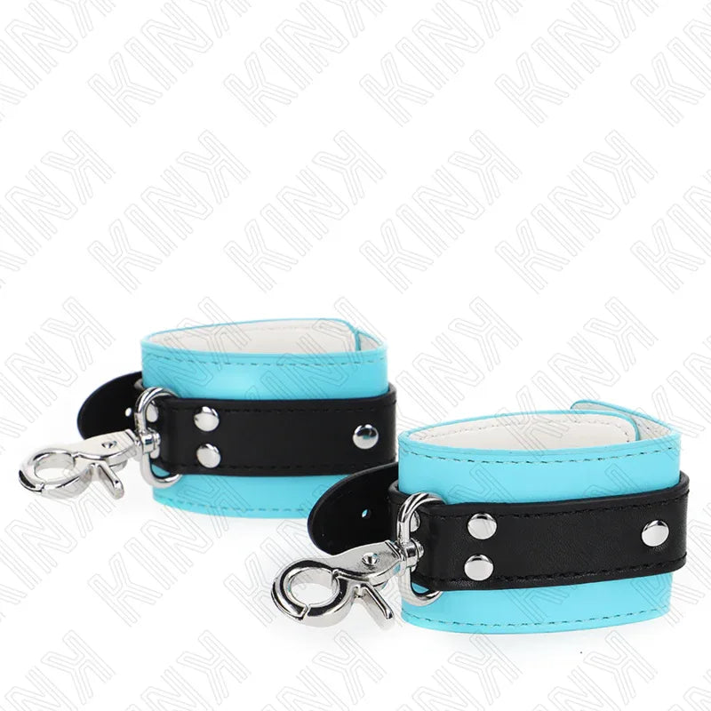 KINK - PREMIUM ABSCHLIEßBARE HANDGELENKFESSELN SCHWARZ/BLAU VERSTELLBAR 21-28 CM X 5,5 CM - Vanelion Paradise