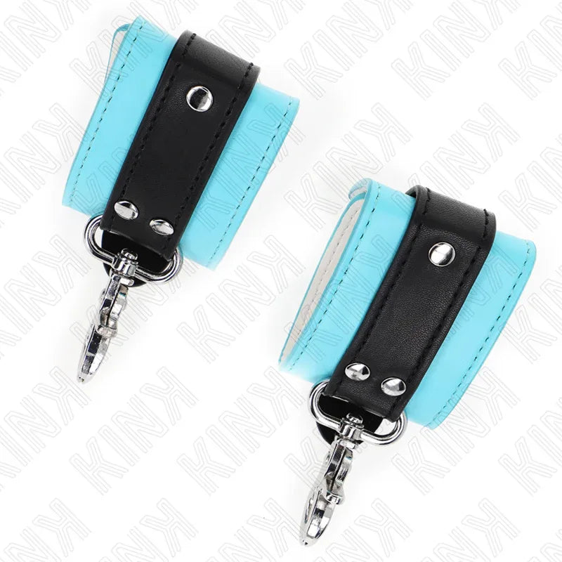 KINK - PREMIUM ABSCHLIEßBARE HANDGELENKFESSELN SCHWARZ/BLAU VERSTELLBAR 21-28 CM X 5,5 CM - Vanelion Paradise