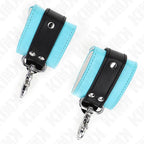 KINK - PREMIUM ABSCHLIEßBARE HANDGELENKFESSELN SCHWARZ/BLAU VERSTELLBAR 21-28 CM X 5,5 CM - Vanelion Paradise