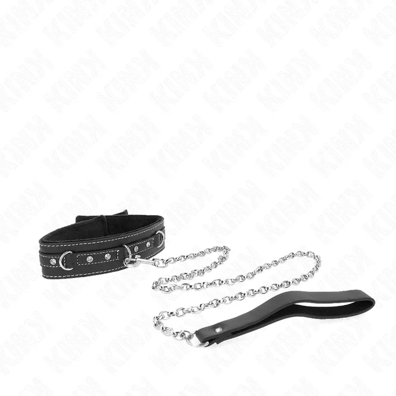 KINK - PVC LEDER HALSKETTE MIT GÜRTEL 105 CM STRASS NIETE 41,5 X 4 CM - Vanelion Paradise