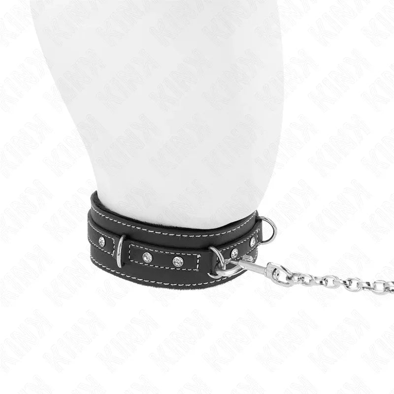 KINK - PVC LEDER HALSKETTE MIT GÜRTEL 105 CM STRASS NIETE 41,5 X 4 CM - Vanelion Paradise