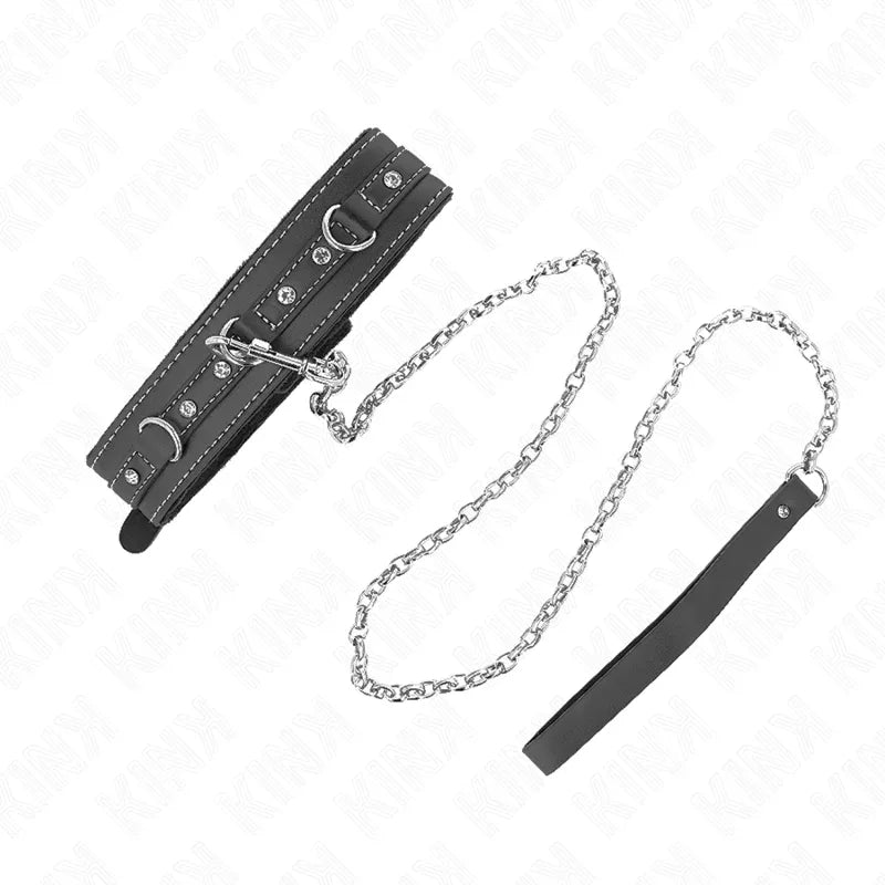 KINK - PVC LEDER HALSKETTE MIT GÜRTEL 105 CM STRASS NIETE 41,5 X 4 CM - Vanelion Paradise