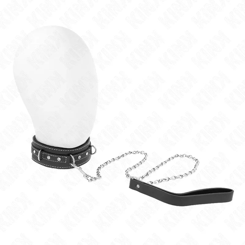 KINK - PVC LEDER HALSKETTE MIT GÜRTEL 105 CM STRASS NIETE 41,5 X 4 CM - Vanelion Paradise