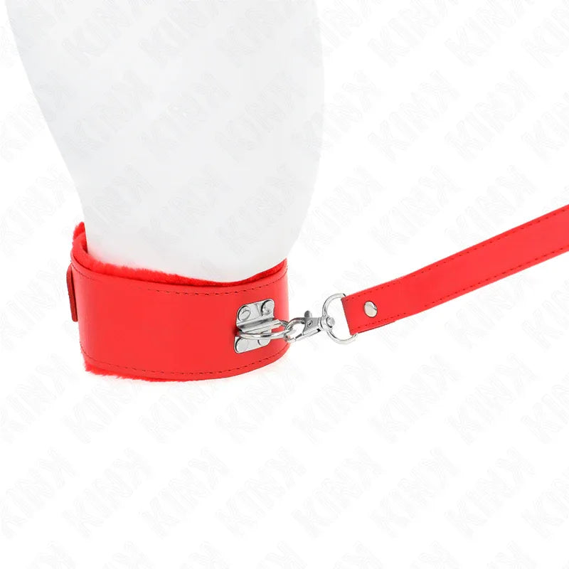KINK - HALSKETTE MIT LEINE 116 CM MIT SILBERNEN NIETEN MODELL 4 ROT VERSTELLBAR 40-48 CM X 6 CM - Vanelion Paradise