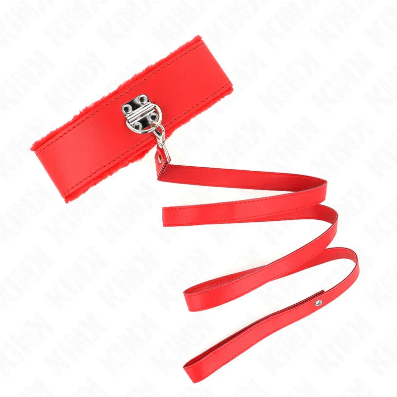 KINK - HALSKETTE MIT LEINE 116 CM MIT SILBERNEN NIETEN MODELL 4 ROT VERSTELLBAR 40-48 CM X 6 CM - Vanelion Paradise