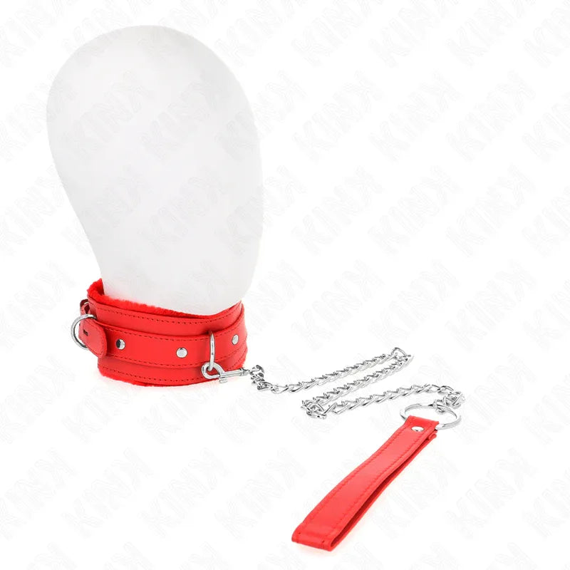 KINK - HALSBAND MIT LEINE 65 CM MIT EINSCHRÄNKUNGEN ROT 36-42 CM X 5,5 CM - Vanelion Paradise