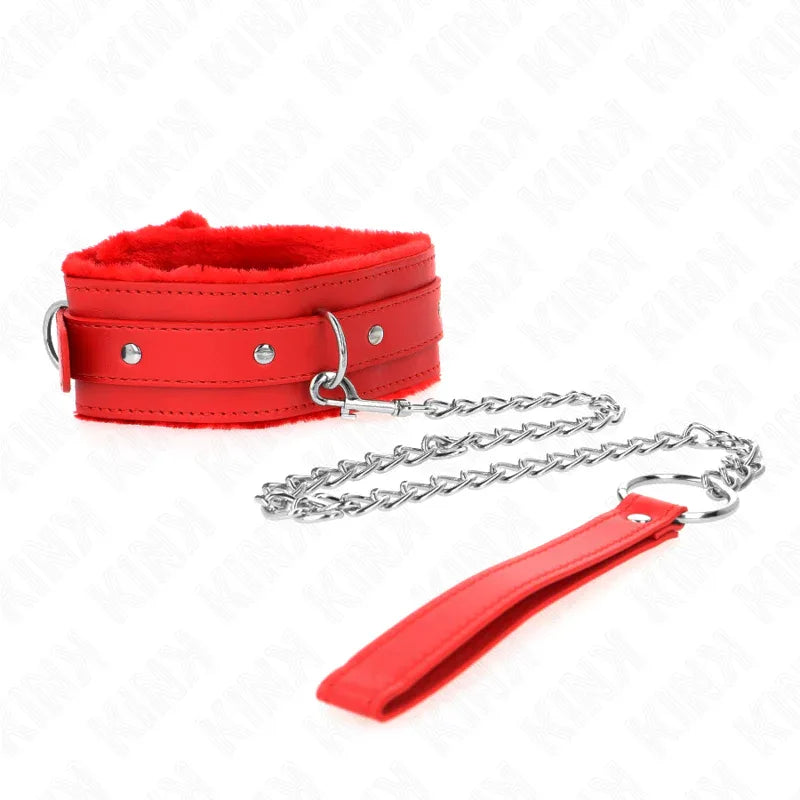 KINK - HALSBAND MIT LEINE 65 CM MIT EINSCHRÄNKUNGEN ROT 36-42 CM X 5,5 CM - Vanelion Paradise