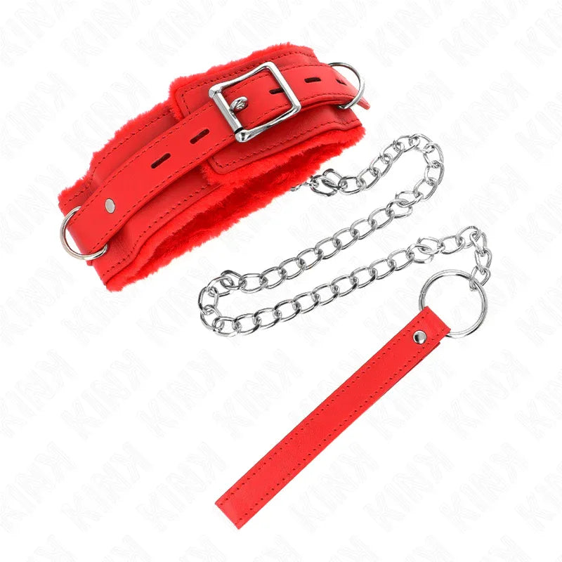 KINK - HALSBAND MIT LEINE 65 CM MIT EINSCHRÄNKUNGEN ROT 36-42 CM X 5,5 CM - Vanelion Paradise