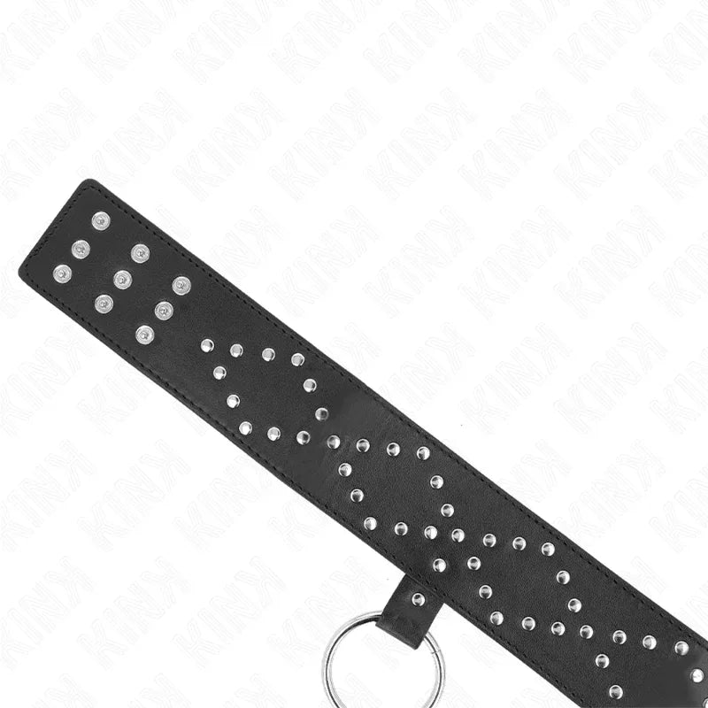 KINK - HALSKETTE 65 CM MIT LEINE MIT SILBERNEN NIETEN MODELL 3 VERSTELLBAR 36-43 CM X 5 CM - Vanelion Paradise
