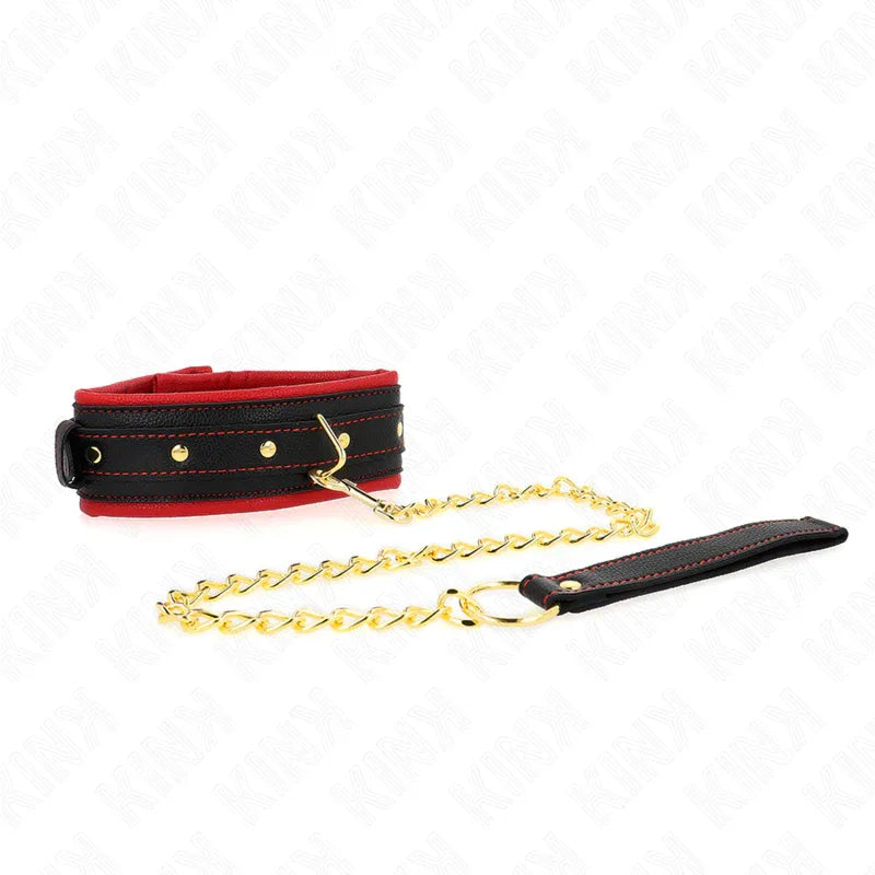 KINK - HALSBAND MIT LEINE AUS EINFACHER STOFF, VERSTELLBAR 33-48 CM X 5,7 CM - Vanelion Paradise