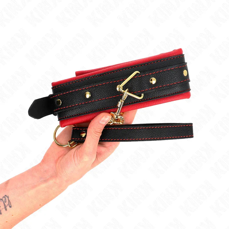 KINK - HALSBAND MIT LEINE AUS EINFACHER STOFF, VERSTELLBAR 33-48 CM X 5,7 CM - Vanelion Paradise