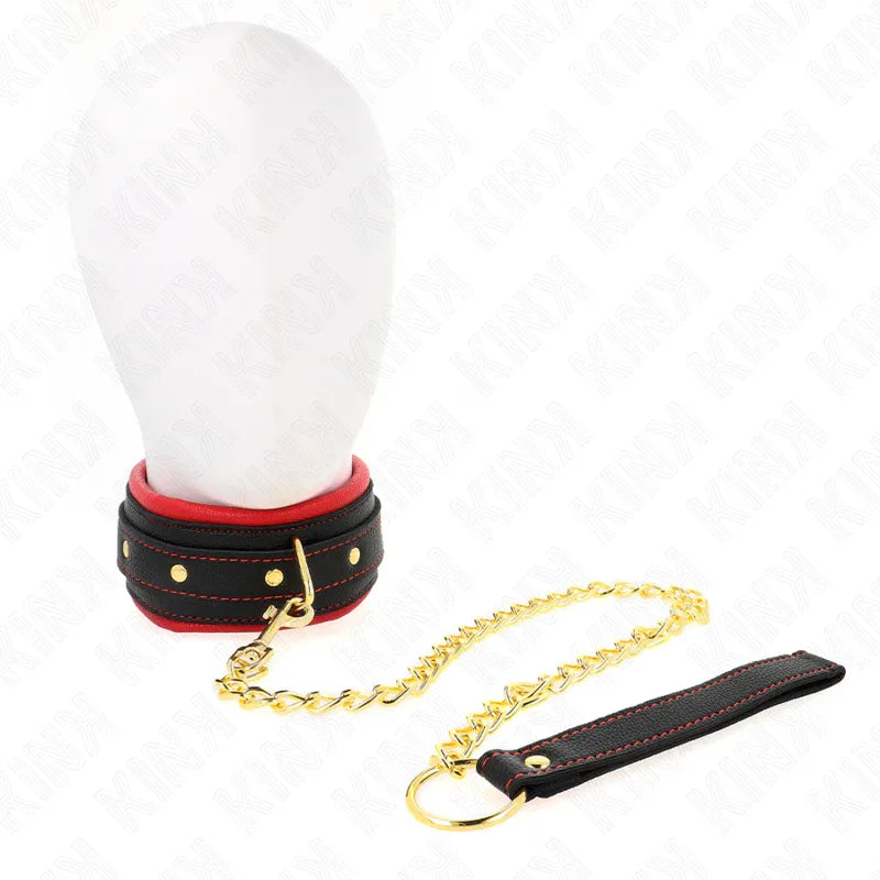 KINK - HALSBAND MIT LEINE AUS EINFACHER STOFF, VERSTELLBAR 33-48 CM X 5,7 CM - Vanelion Paradise