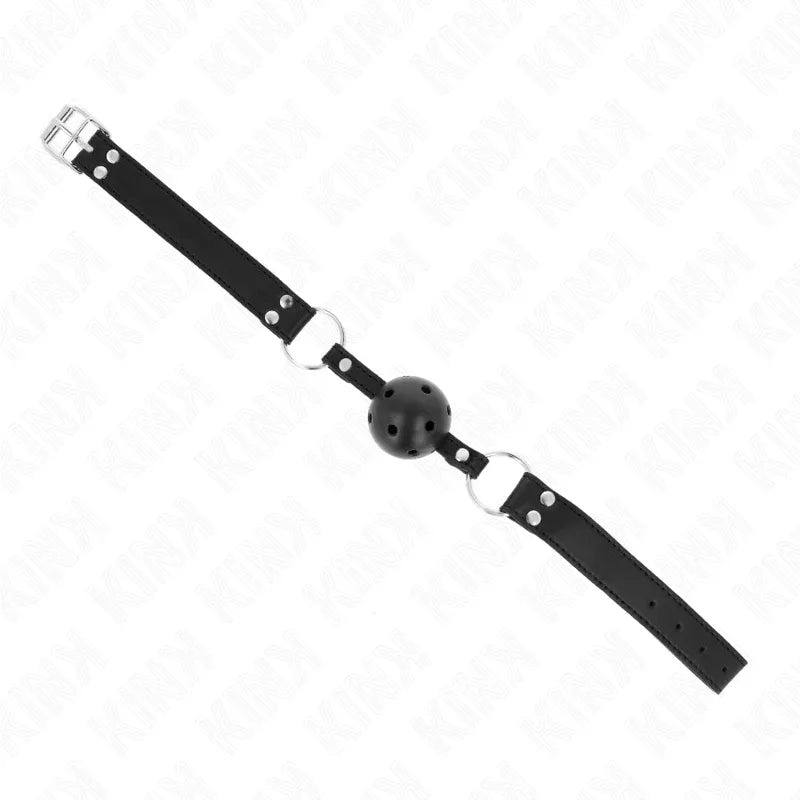 KINK - ATMUNGSAKTIVER BALL 4 CM KNEBEL MIT DOPPELNIET MODELL 1 SCHWARZ 62,5 x 2,5 CM VERSTELLBAR 42-58 CM - Vanelion Paradise