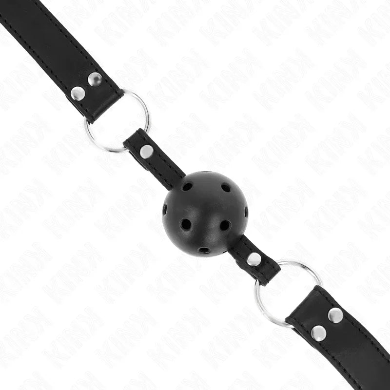 KINK - ATMUNGSAKTIVER BALL 4 CM KNEBEL MIT DOPPELNIET MODELL 1 SCHWARZ 62,5 x 2,5 CM VERSTELLBAR 42-58 CM - Vanelion Paradise
