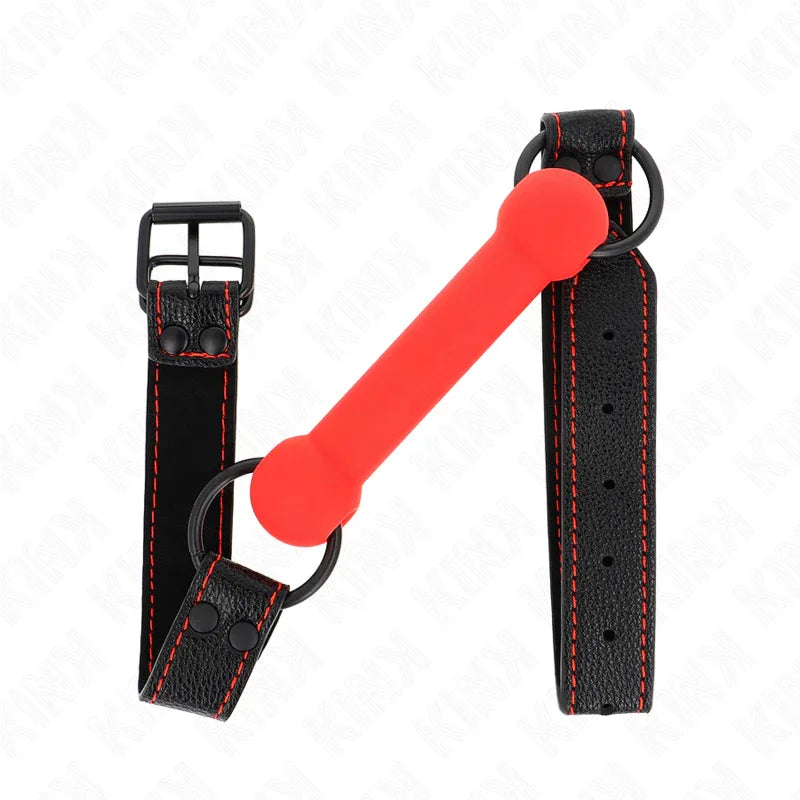 KINK - KNOCHENGAG MIT KUNSTLEDERBAND ROT VERSTELLBAR 41-57 CM - Vanelion Paradise