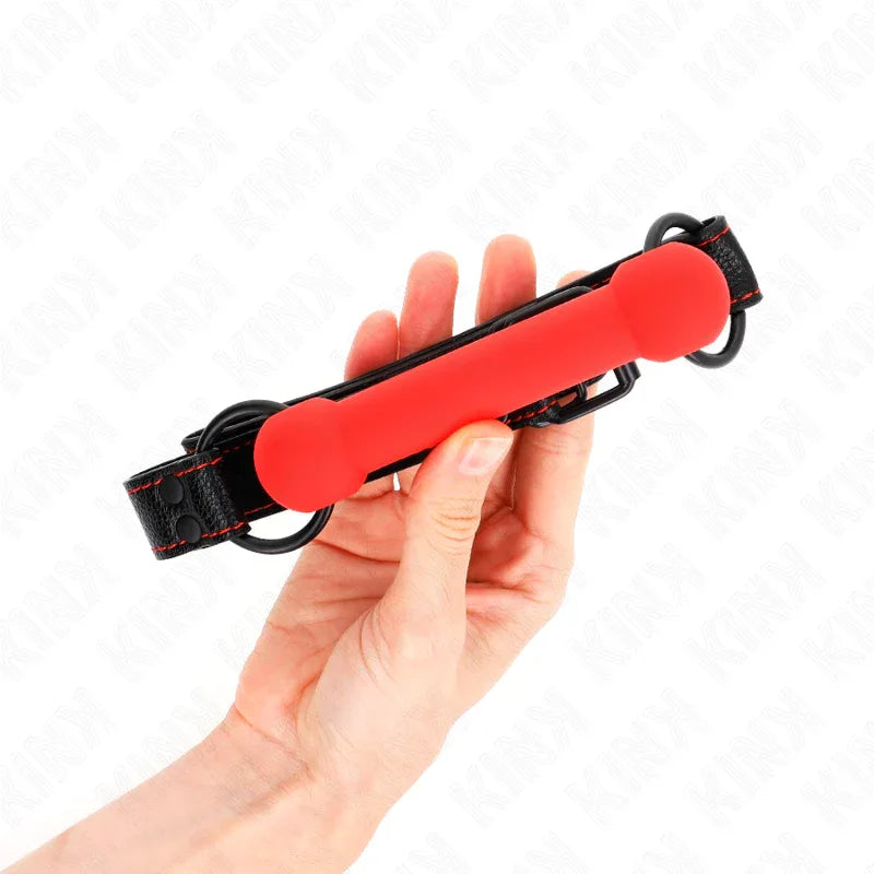 KINK - KNOCHENGAG MIT KUNSTLEDERBAND ROT VERSTELLBAR 41-57 CM - Vanelion Paradise