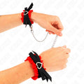 Verspielte Handfesseln aus Spitze mit Herz & Kette – Rot/Schwarz - Vanelion Paradise