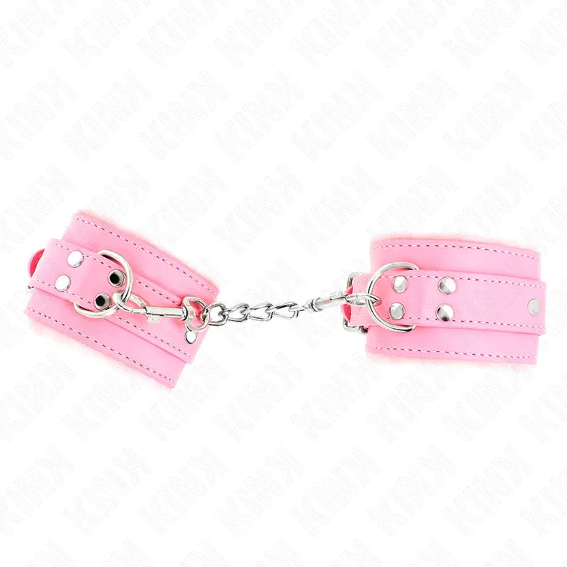 KINK - PELZGEFÜTTERTE HANDGELENKFESSELN ROSA MIT ROSA GÜRTEL VERSTELLBAR 17-29 CM X 6 CM - Vanelion Paradise