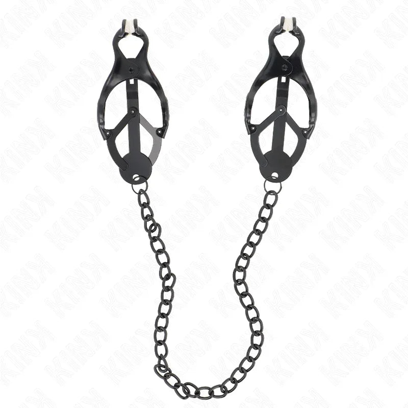 KINK - JAPANISCHE KLEEBLATT-NIPPELKLAMMERN MIT KETTE SCHWARZ 30 CM - Vanelion Paradise