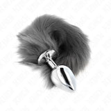 KINK - ANAL PLUG GRÖSSE L 10 X 4 CM MIT KUNSTSTOFFSCHWANZ 40 CM GRAU UND WEISS - Vanelion Paradise