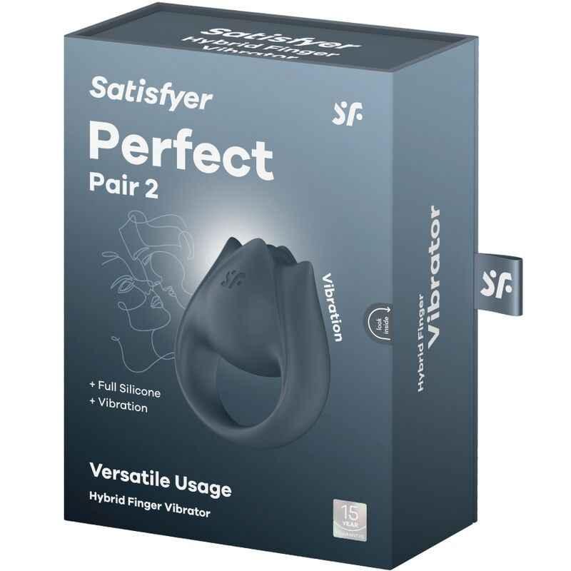 SATISFYER - PERFECT PAIR 2 MULTIVIBRATOR 2 IN 1 PENISRING UND FINGERSTIMULATOR GRAU - Vanelion Paradise