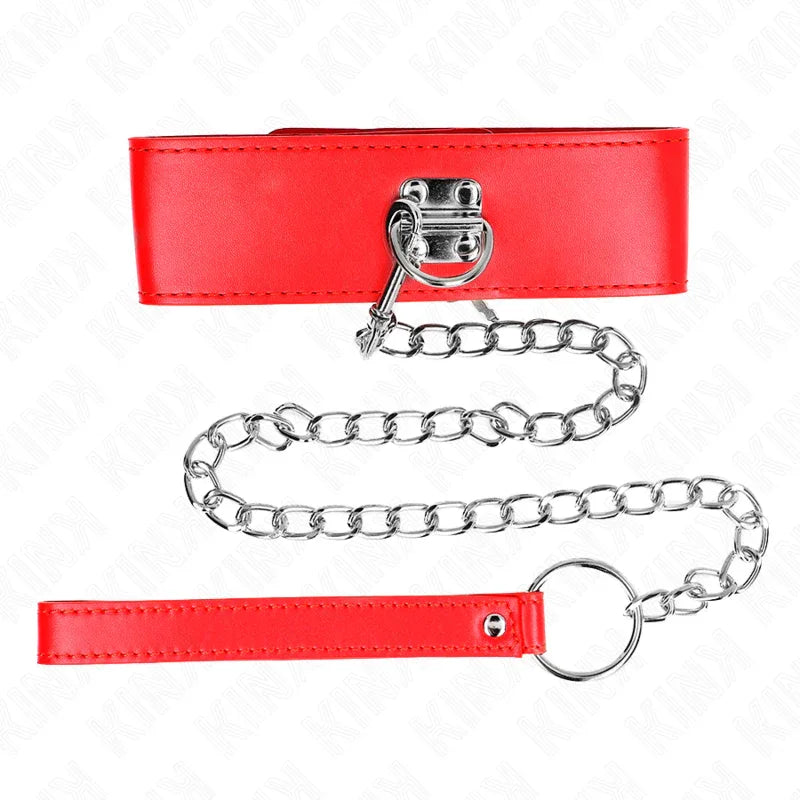 KINK - HALSKETTE MIT GÜRTEL 65 CM MIT BREITEM ROTEN BAND VERSTELLBAR 33,5-41 CM X 5 CM - Vanelion Paradise
