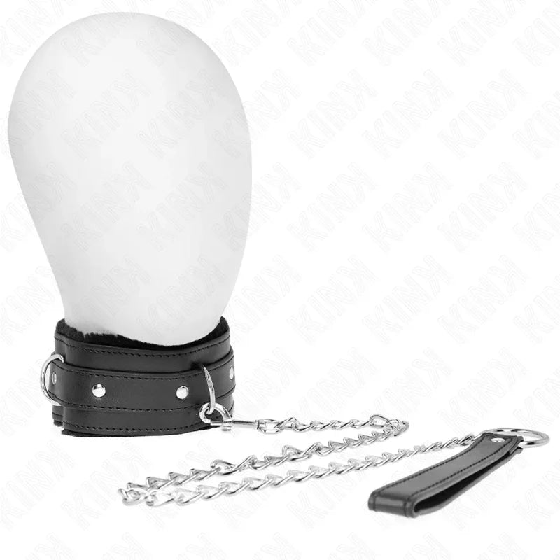 KINK - HALSBAND MIT LEINE 65 CM MIT EINSCHRÄNKUNGEN SCHWARZ 36-42 CM X 5,5 CM - Vanelion Paradise