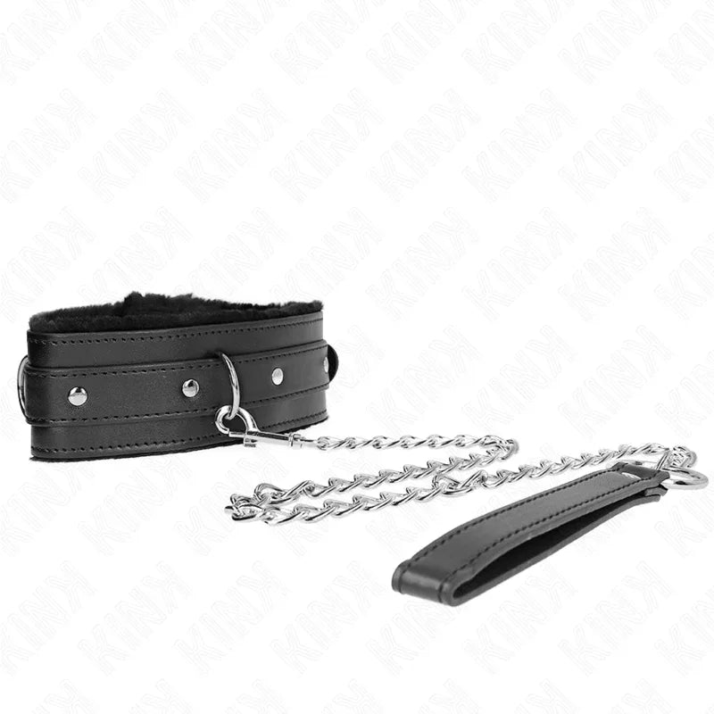 KINK - HALSBAND MIT LEINE 65 CM MIT EINSCHRÄNKUNGEN SCHWARZ 36-42 CM X 5,5 CM - Vanelion Paradise