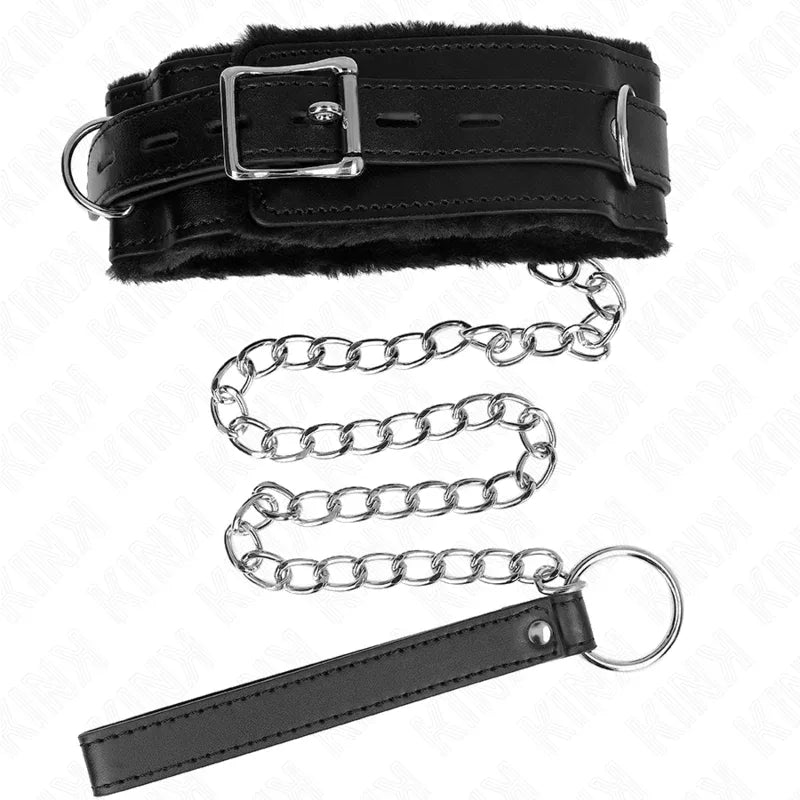 KINK - HALSBAND MIT LEINE 65 CM MIT EINSCHRÄNKUNGEN SCHWARZ 36-42 CM X 5,5 CM - Vanelion Paradise