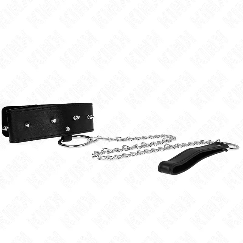 KINK - HALSKETTE 65 CM MIT LEINE MIT SILBERNEN NIETEN MODELL 2 VERSTELLBAR 36-43 CM X 5 CM - Vanelion Paradise