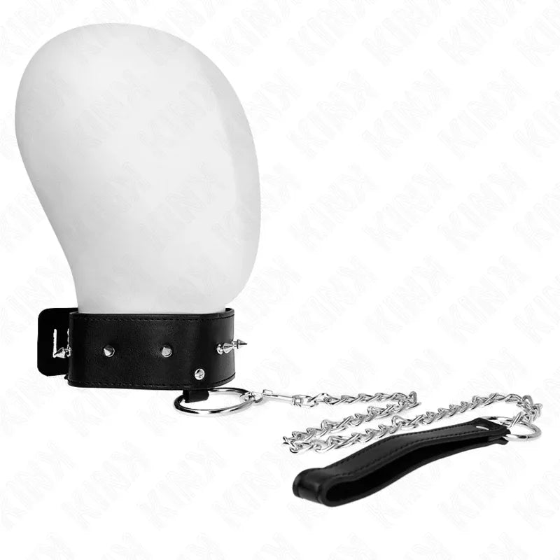 KINK - HALSKETTE 65 CM MIT LEINE MIT SILBERNEN NIETEN MODELL 2 VERSTELLBAR 36-43 CM X 5 CM - Vanelion Paradise