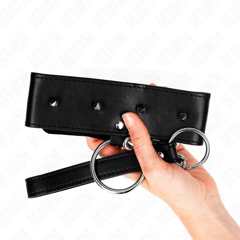 KINK - HALSKETTE 65 CM MIT LEINE MIT SILBERNEN NIETEN MODELL 2 VERSTELLBAR 36-43 CM X 5 CM - Vanelion Paradise