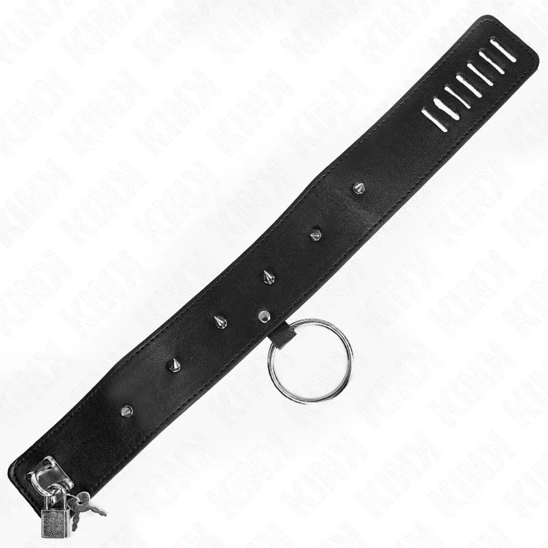 KINK - HALSKETTE 65 CM MIT LEINE MIT SILBERNEN NIETEN MODELL 2 VERSTELLBAR 36-43 CM X 5 CM - Vanelion Paradise