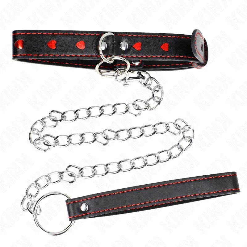 KINK - HALSKETTE MIT BAND 65 CM HERZDETAILS 52,5 X 2,5 CM - Vanelion Paradise