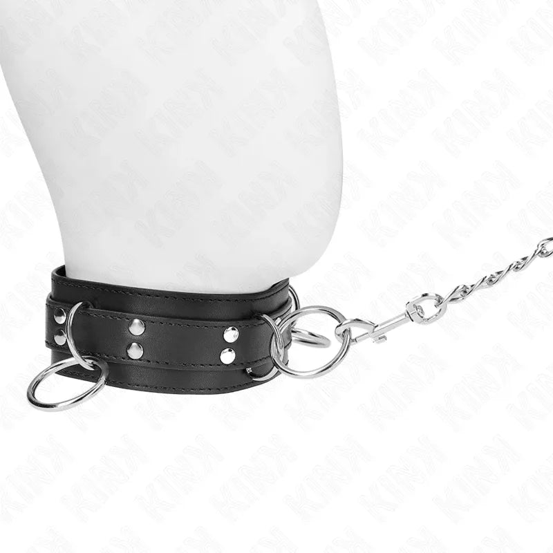 KINK - 3-RING-SKLAVEREI-HALSKETTE MIT BAND 80 CM 53 X 5 CM - Vanelion Paradise