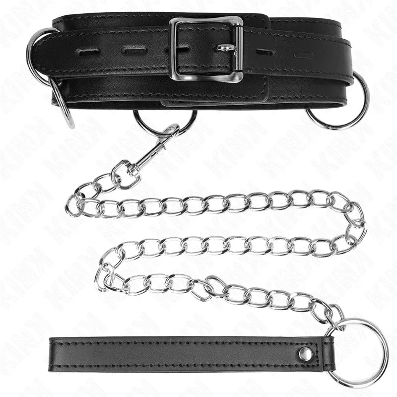 KINK - 3-RING-SKLAVEREI-HALSKETTE MIT BAND 80 CM 53 X 5 CM - Vanelion Paradise