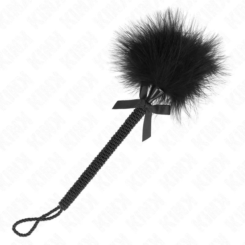 KINK - NYLONSEILSTAB MIT KITZELFEDERN UND SCHWARZER SCHLEIFE 25 CM - Vanelion Paradise