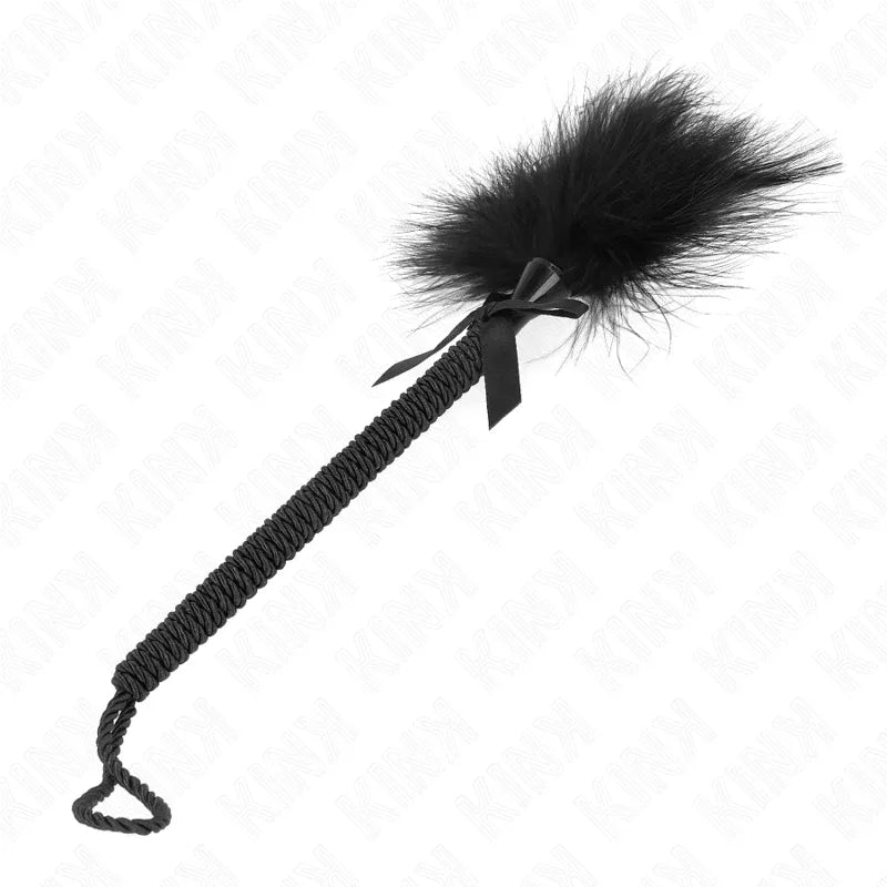 KINK - NYLONSEILSTAB MIT KITZELFEDERN UND SCHWARZER SCHLEIFE 25 CM - Vanelion Paradise