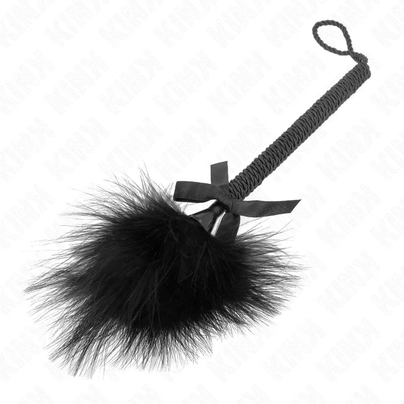 KINK - NYLONSEILSTAB MIT KITZELFEDERN UND SCHWARZER SCHLEIFE 25 CM - Vanelion Paradise