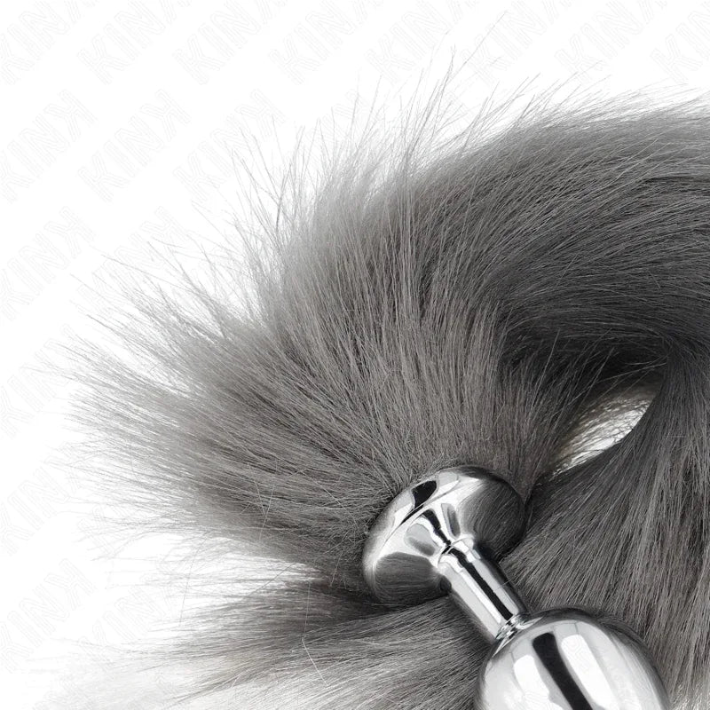 KINK - ANAL PLUG GRÖSSE M 8 X 3,5 CM MIT KUNSTSTOFFSCHWANZ 40 CM GRAU UND WEISS - Vanelion Paradise