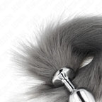 KINK - ANAL PLUG GRÖSSE M 8 X 3,5 CM MIT KUNSTSTOFFSCHWANZ 40 CM GRAU UND WEISS - Vanelion Paradise