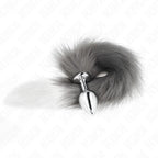 KINK - ANAL PLUG GRÖSSE M 8 X 3,5 CM MIT KUNSTSTOFFSCHWANZ 40 CM GRAU UND WEISS - Vanelion Paradise