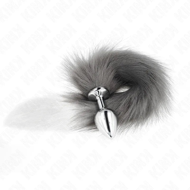 KINK - ANAL PLUG GRÖSSE M 8 X 3,5 CM MIT KUNSTSTOFFSCHWANZ 40 CM GRAU UND WEISS - Vanelion Paradise