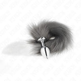 KINK - ANAL PLUG GRÖSSE M 8 X 3,5 CM MIT KUNSTSTOFFSCHWANZ 40 CM GRAU UND WEISS - Vanelion Paradise