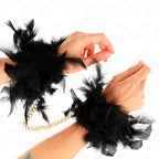 KINK - FEDERHANDMANSCHETTEN MIT GOLDKETTE MODELL 1 - Vanelion Paradise