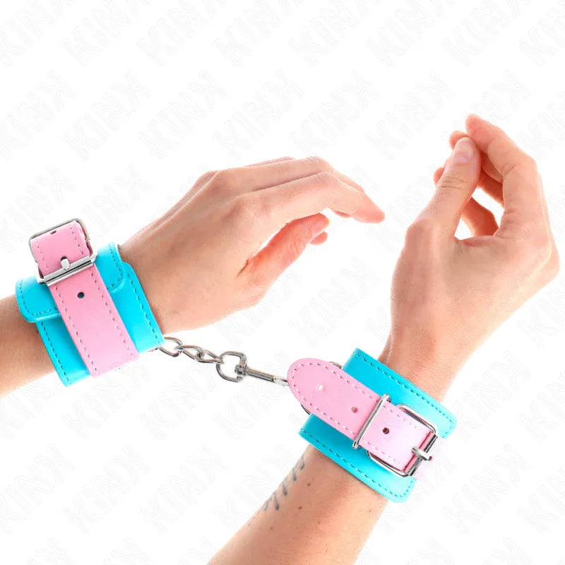 KINK - SÜßE HANDGELENKFESSELN BLAU/ROSA VERSTELLBAR 16-28 CM X 5 CM - Vanelion Paradise
