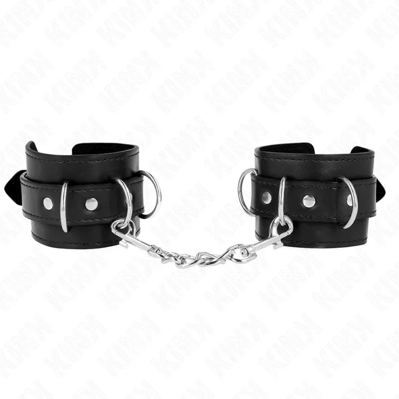 KINK - 3 D-RING HANDGELENKFESSELN VERSTELLBAR SCHWARZ 17,5-25 CM X 6 CM - Vanelion Paradise