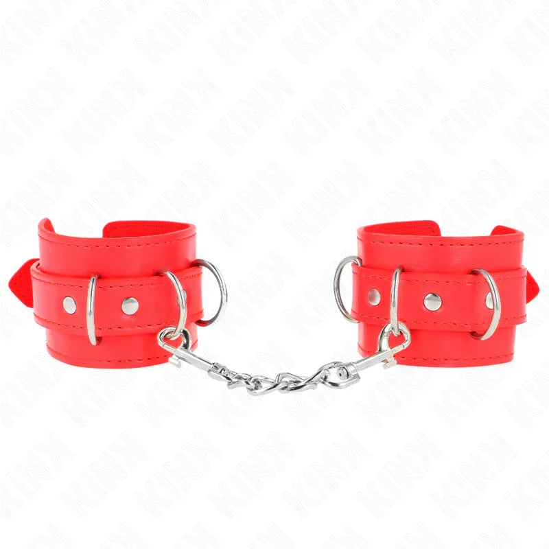 KINK - 3 D-RING HANDGELENKFESSELN VERSTELLBAR ROT 17,5-25 CM X 6 CM - Vanelion Paradise